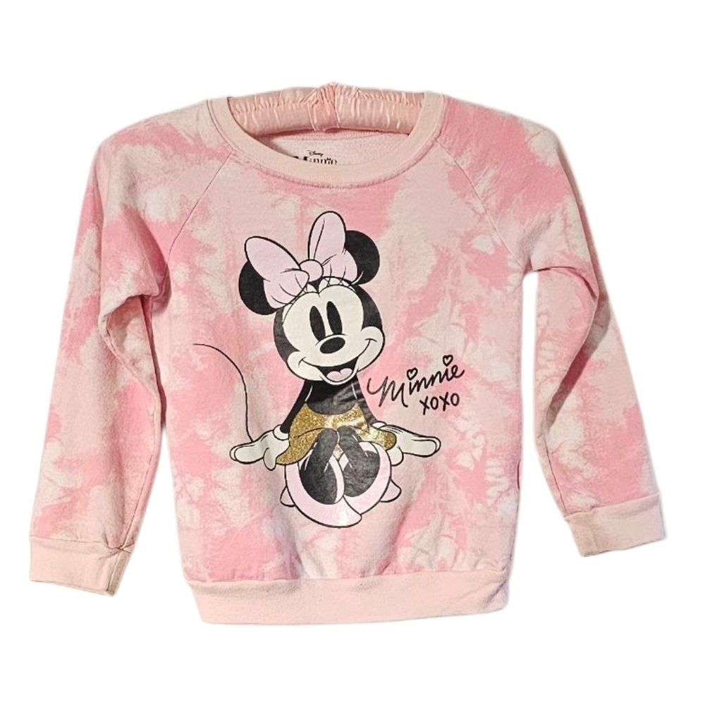 Disney Minnie Mouse in Gold Glitter Dress Pink Tie-Dye Sweatshirt girls 6X